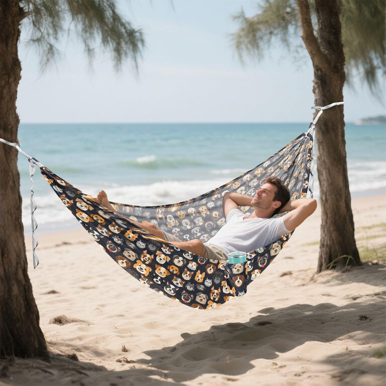 ALAZA Doodle Dogs Print Puppy Camping Hammocks Single or 2 Person 500 lbs Portable Parachute Travel Hammock w/Tree Straps for Hiking Backpacking Indoor Outdoor