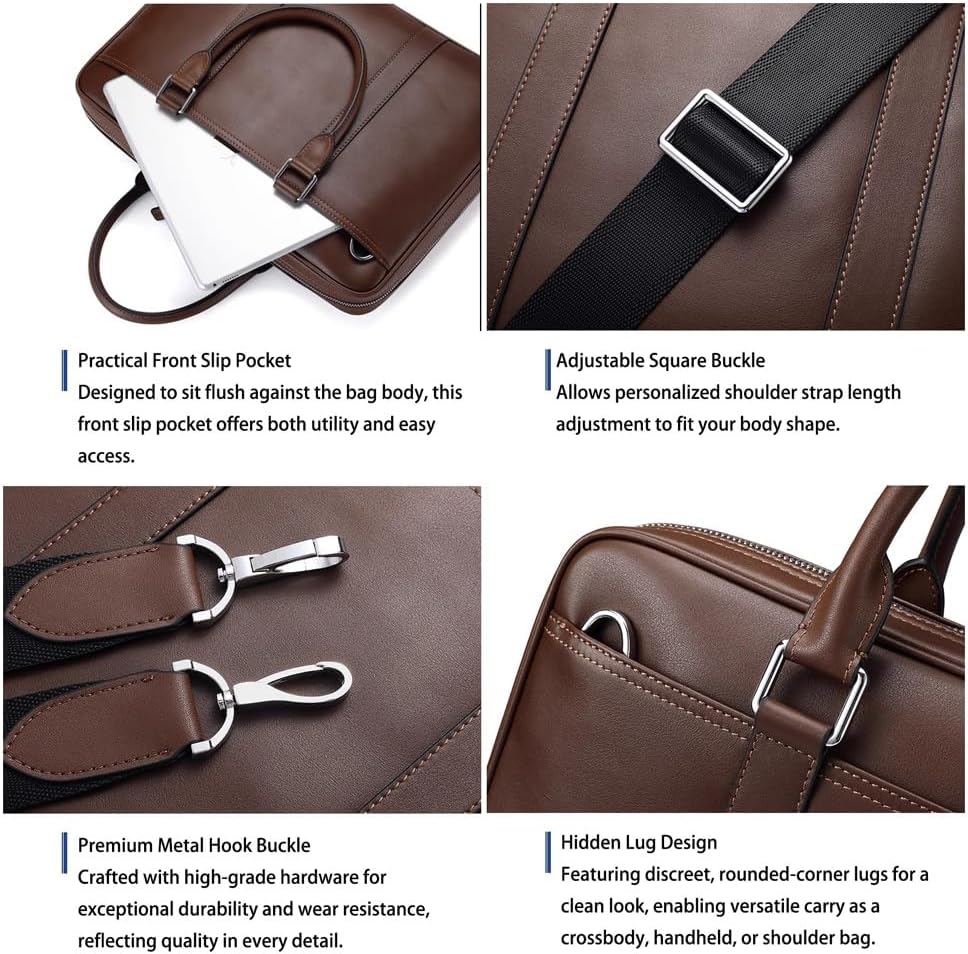 Leather Briefcase for Men, Laptop Computer Bag for Business/Travel, Professional Leather Messenger Shoulder Bag