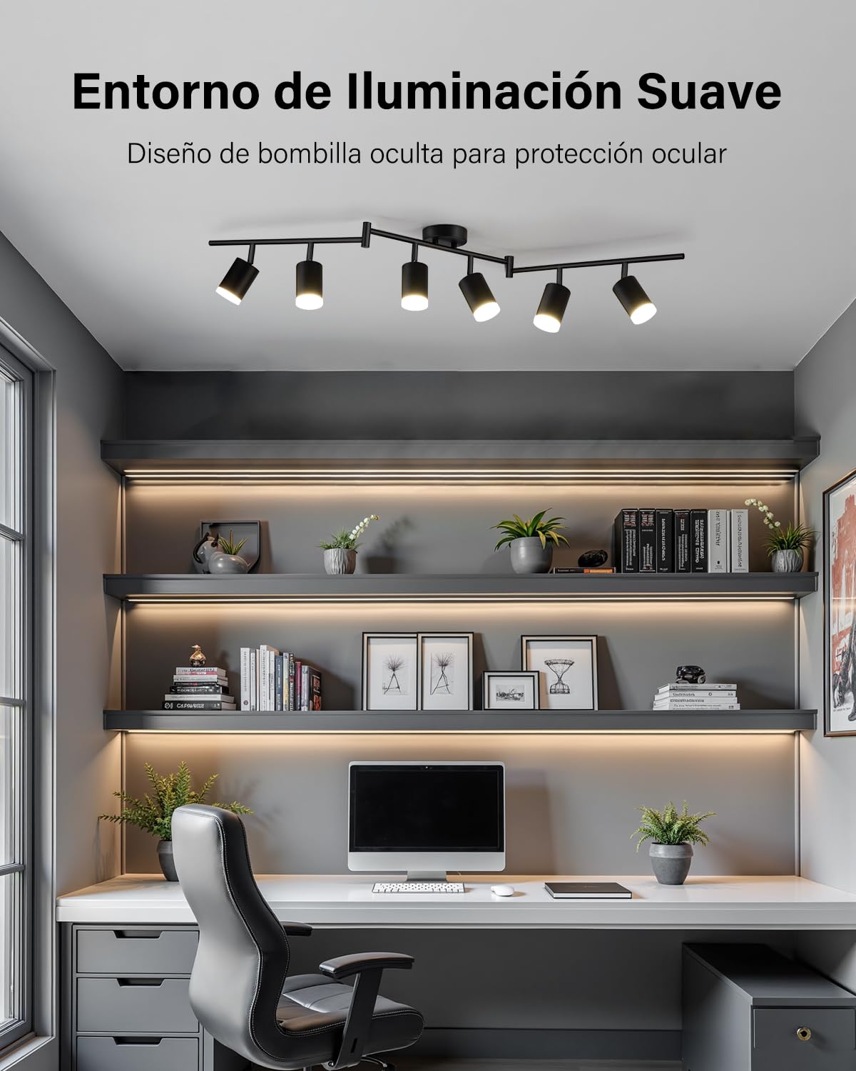Leselux Focos LED Interior Techo Orientables, Moderno Lámpara de Techo 6 Focos Negro, Aplique Techo Interior GU10, Plafón de Techo Ajustables y Giratorios para Salon Cocina Dormitorio, Sin Bombillas