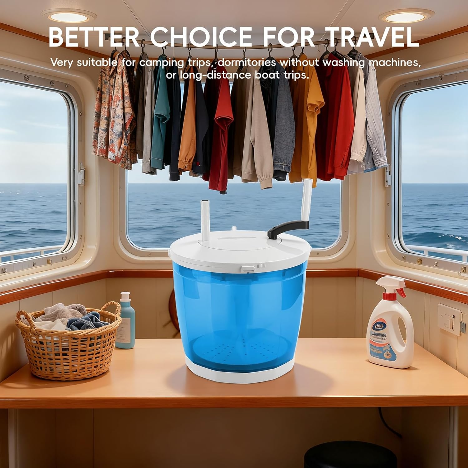 Hand Crank Washing Machine, 2-in-1 Hand Washing Machine,4.4lbs Wash Capacity,Portable Washer & Spin Dryer for Camping, Dorm, Travel, No Electricity Needed, Suction Cup Base, Compact Laundry Machine S