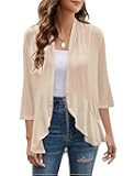 Women Cardigan 3/4 Sleeves Open Front Lightweight Cardigan Draped Ruffles Knit Cardigan