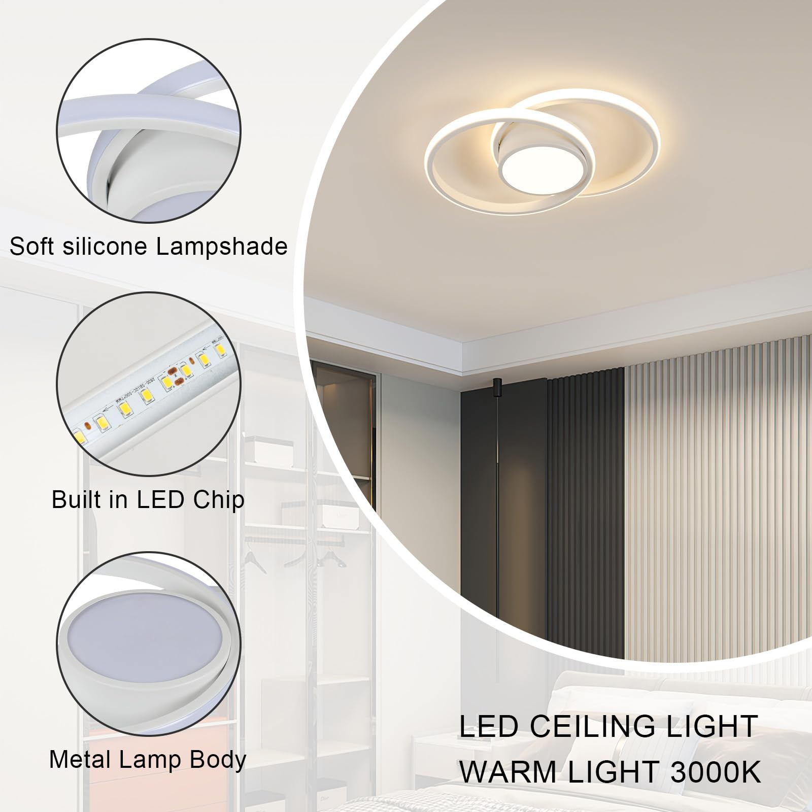 Comely LED Deckenleuchte Modern 42W, 4800LM, 3000K Warmweiß, Rundes Design Ø 40cm – Energieeffiziente Deckenlampe für Schlafzimmer, Badezimmer, Küche, Wohnzimmer & Balkon in Weiß