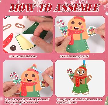 HOWAF 24 Pcs Gingerbread Man Craft Kits Christmas Stickers Decorations Make Your Own Gingerbread Man Ornament, DIY Gingerbread Crafts for Xmas Holiday Activity Party Supplies Favor