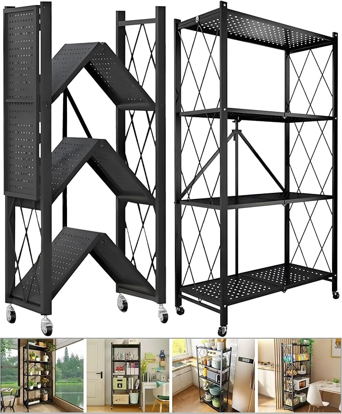 Estantería Metálica Plegable para Cocina con Ruedas 4 Niveles miniatura 5
