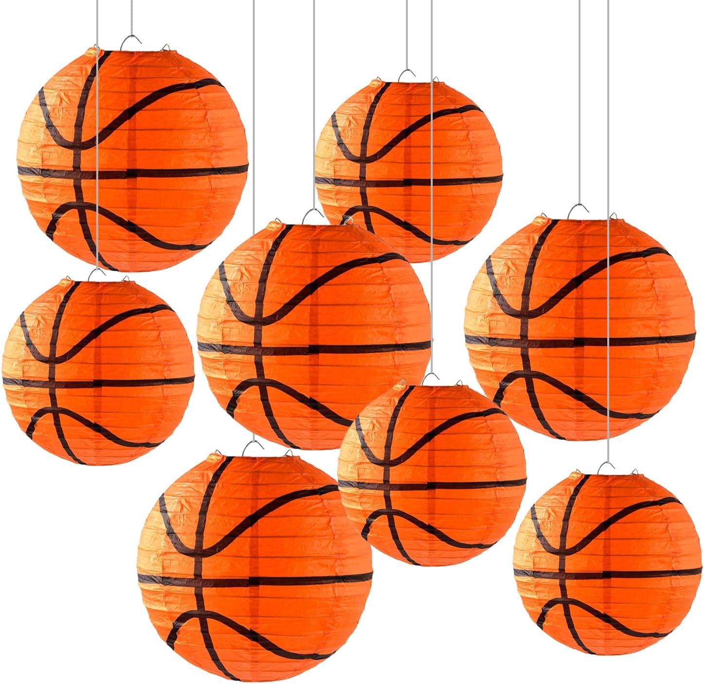 CC wonderland zone 8 Pcs Basketball Party Decorations Paper Lanterns (8 Inch & 10 Inch) - Basketball Hanging Decor for Sports Theme Birthday Baby Shower Centerpieces
