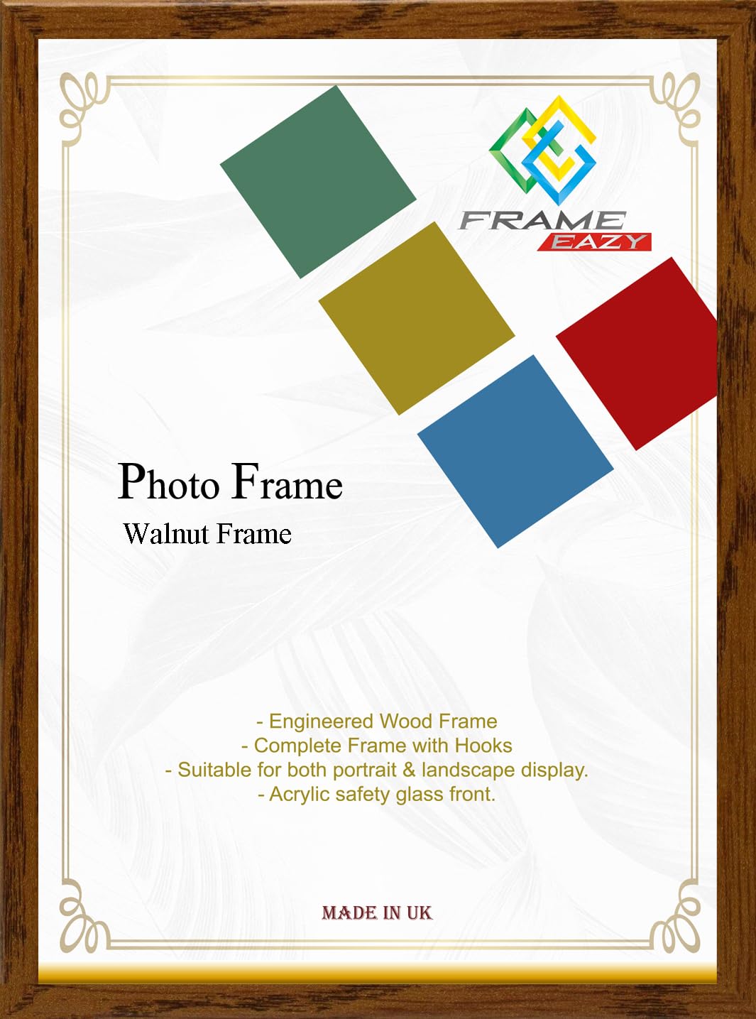 FRAME EAZY Modern Thin Walnut 10 x 8 inch Picture Frame In Multiple Colours & Sizes - Thin Frame With Safe Perspex Front & Wall Mounting - 10" x 8" (25.4 x 20.3 cm) Walnut Photo Frame