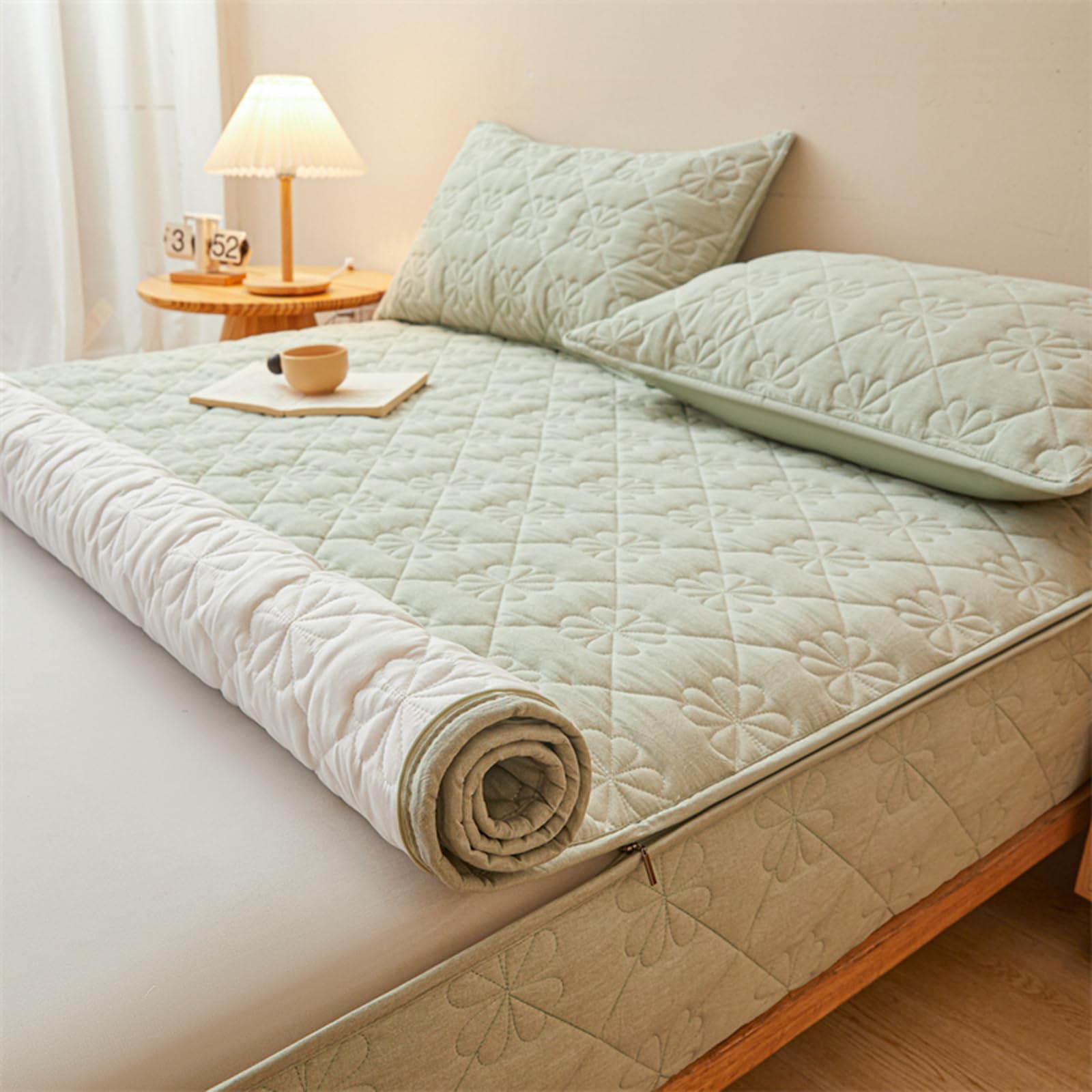 Housse de Matelas Intégrale Respirante 90x190/200,140x190/200,160x190/200 Surmatelas Housse de Matelas de Protection avec Fermeture éclair Amovible Lavable Protege Matelas Matelassé (140X190+27cm,C)