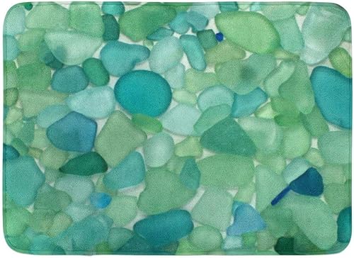 Alfombra de baño colorida de cristal de mar verde azulado, alfombra de baño náutica costera de playa océano, alfombras de baño suaves