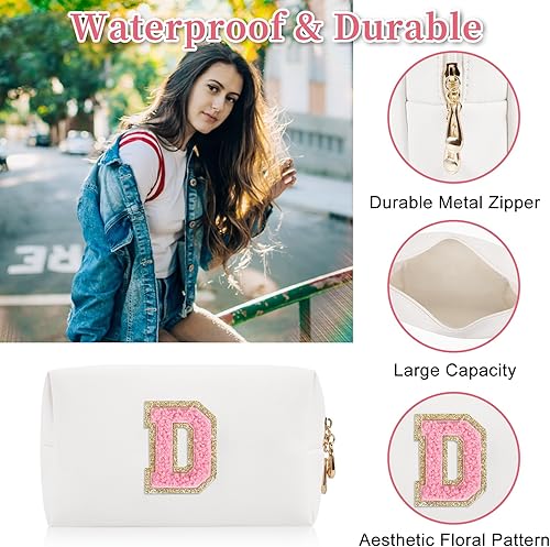 Miniatura 3 de Bolsa de maquillaje personalizada con parche de letra inicial, bolsa de cosméticos con cremallera, Letra blancarosa, Viajes