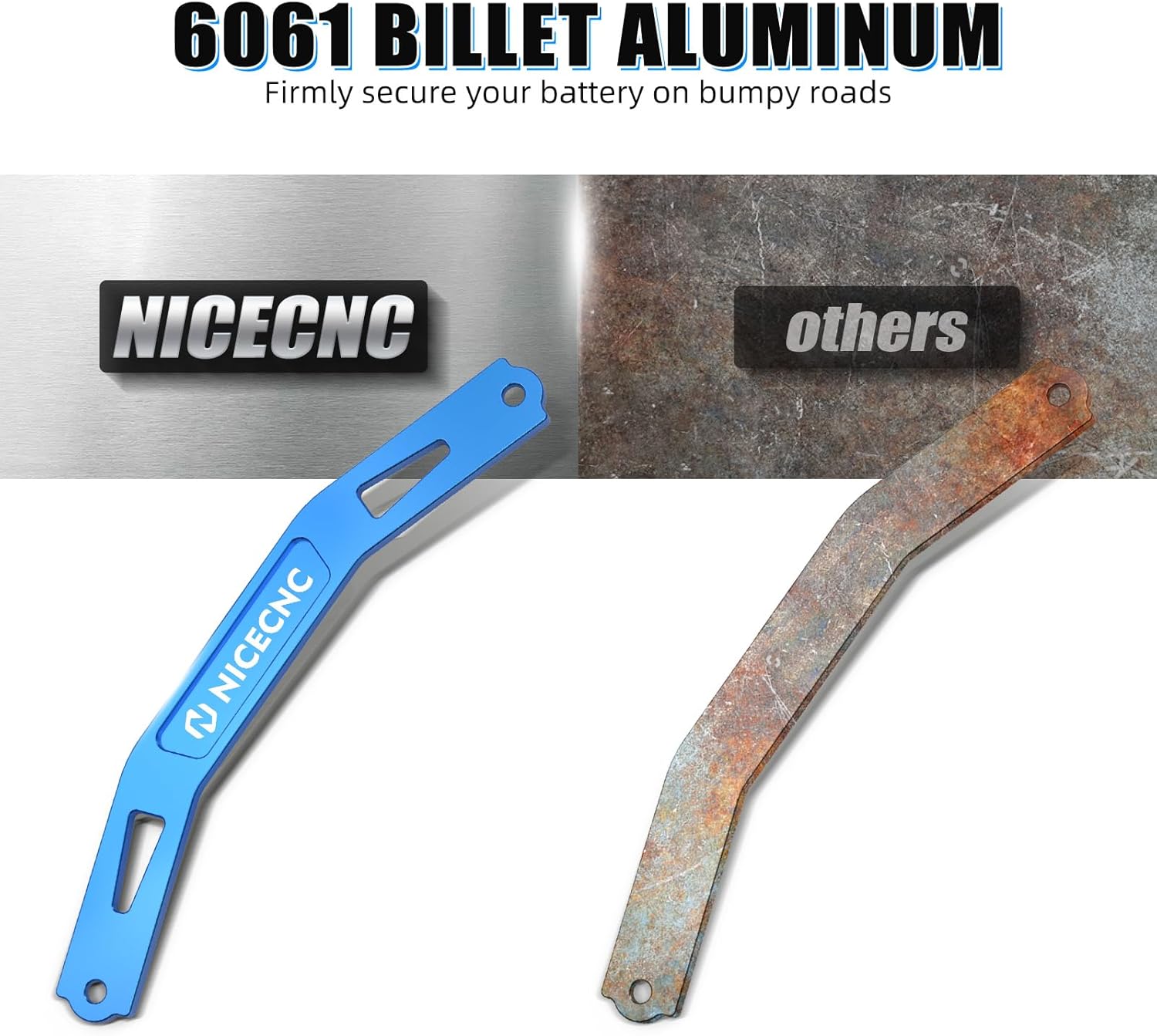 NICECNC Battery Hold Down Kit Compatible with Yamaha YFZ 450 2017, YFZ450R 2009 2010 2011 2012 2013 2014 2015 2016 2017 2018 2019 2020 2021 2022 2023 2024, YFZ450X 2010-2011 Blue