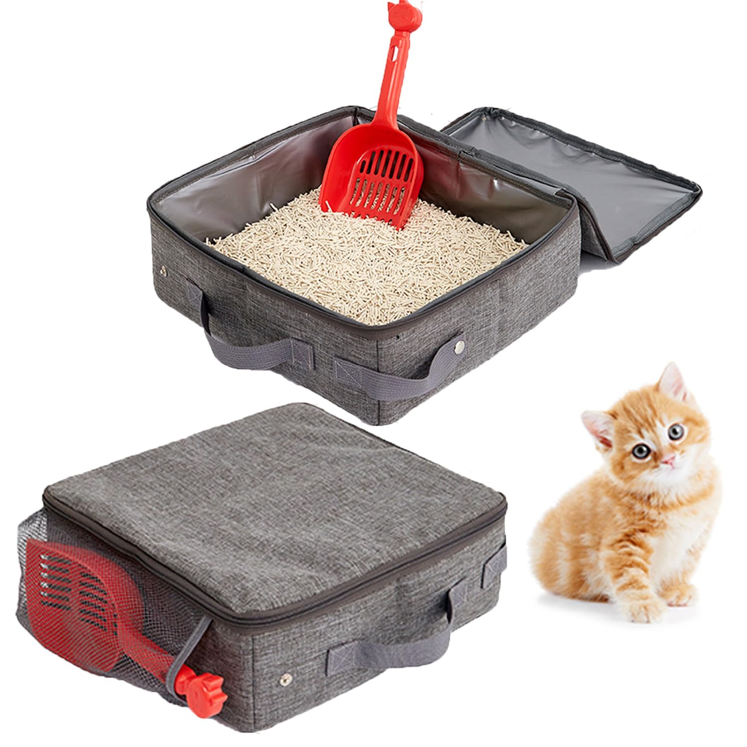 Caja Arena Portátil Plegable, Caja Arena Impermeable para Gatos, Bandeja Arena para Gatos Plegable, Plegable Caja Arena, Se Puede Usar como Inodoro para Gatitos, Cama para Gatitos, Tela Oxford Gris