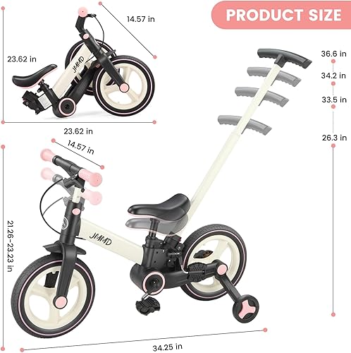 Miniatura 32 de Bicicleta para niños de 18 meses a 5 años, bicicleta de empuje 6 en 1 con ruedas y pedales de entrenamiento, bicicleta de equilibrio para niños