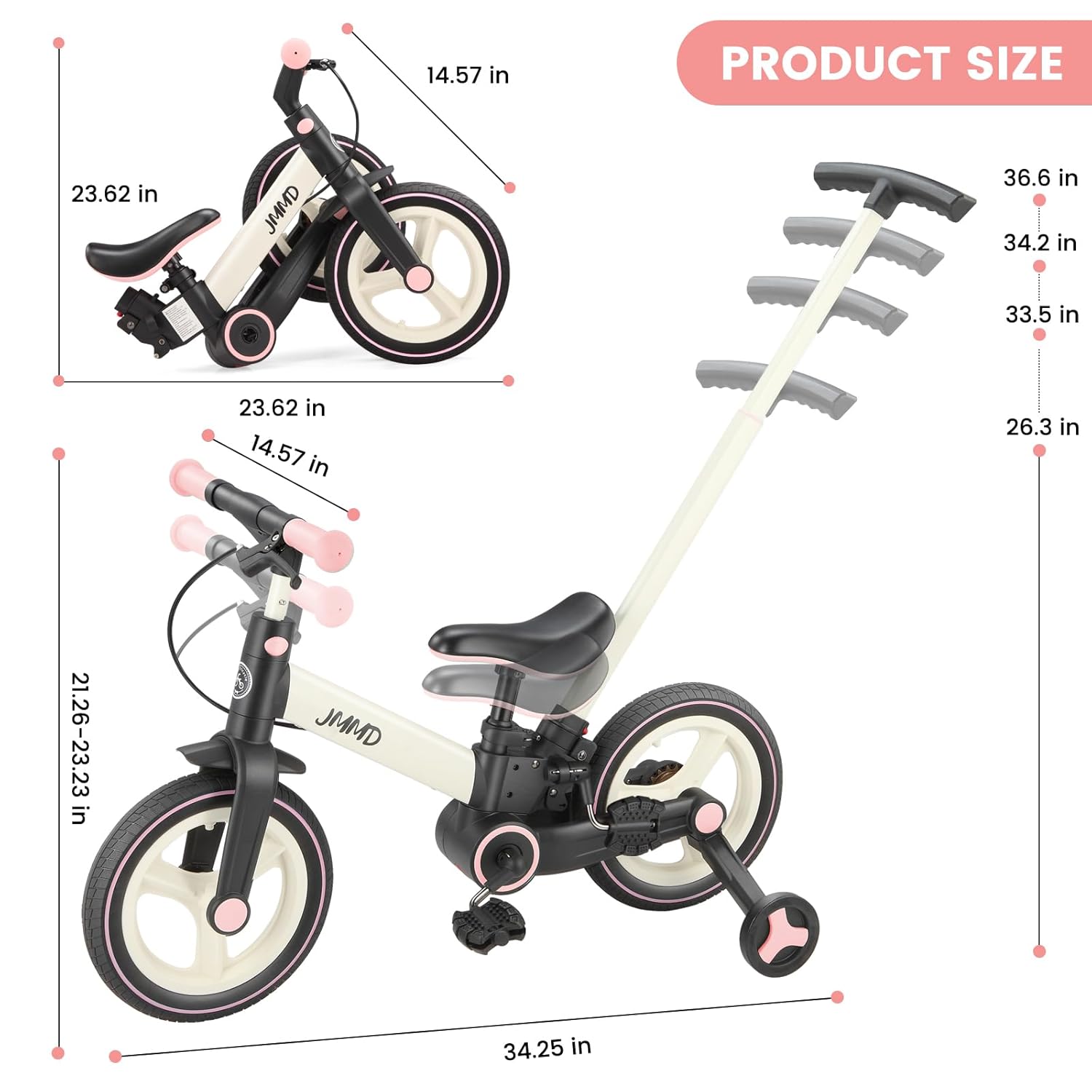 JMMD 6 in 1 Toddler Bike with Push Handle for Kids 18-60 Months, 12" Foldable Balance Bike with Training Wheels, Pedals, Brakes, Kickstand, Push Tricycle Toddler Gift & Toys for... 10 JMMD 6 in 1 Toddler Bike with Push Handle for Kids 18-60 Months, 12" Foldable Balance Bike with Training Wheels, Pedals, Brakes, Kickstand, Push Tricycle Toddler Gift & Toys for... - Image 8