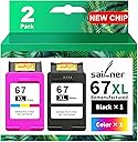 SAILNER 67XL HP Printer Ink, Replacement for HP Ink 67 for HP 67 Ink cartridges Black/Color Combo Pack, Compatible with DeskJet 2755e 2855e 2700e 4155e 2734e 2827e 4100e Envy 6055 6455e Printer 67XL