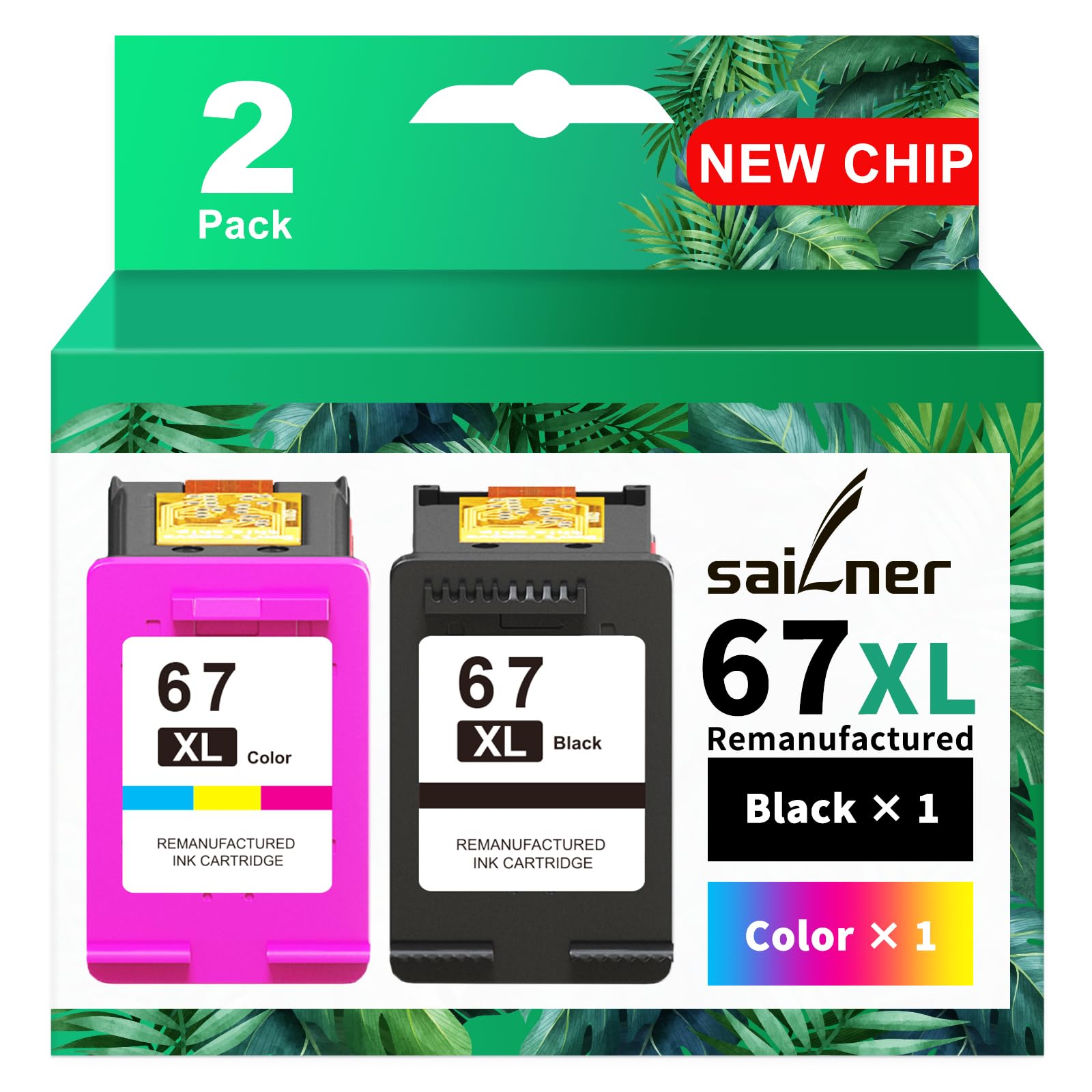 SAILNER67XL HP Printer Ink, Replacement for HP Ink 67 for HP 67 Ink cartridges Black/Color Combo Pack, Compatible with DeskJet 2755e 2855e 2700e 4155e 2734e 2827e 4100e Envy 6055 6455e Printer 67XLCarbonfree Certified