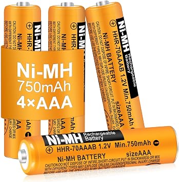 4Pack Rechargeable AAA Batteries 750mAh 1.2V NI-MH AAA Rechargeable Battery for Panasonic Cordless Phones,Remote Controls, Electronics
