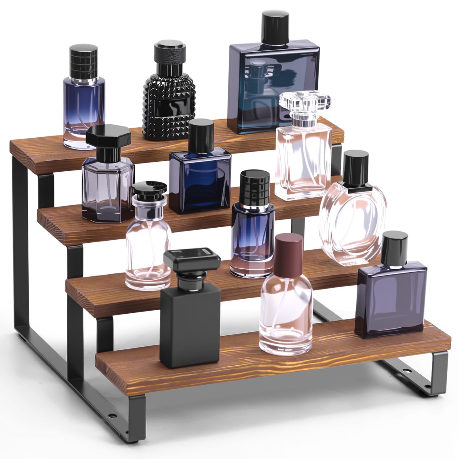 ZOBONETI Wooden Cologne Organizer For Men, 4 Tiers Cologne Stand Shelf, Perfume Organizer Holder, Fragance Display Storage Rack, Gift For Men