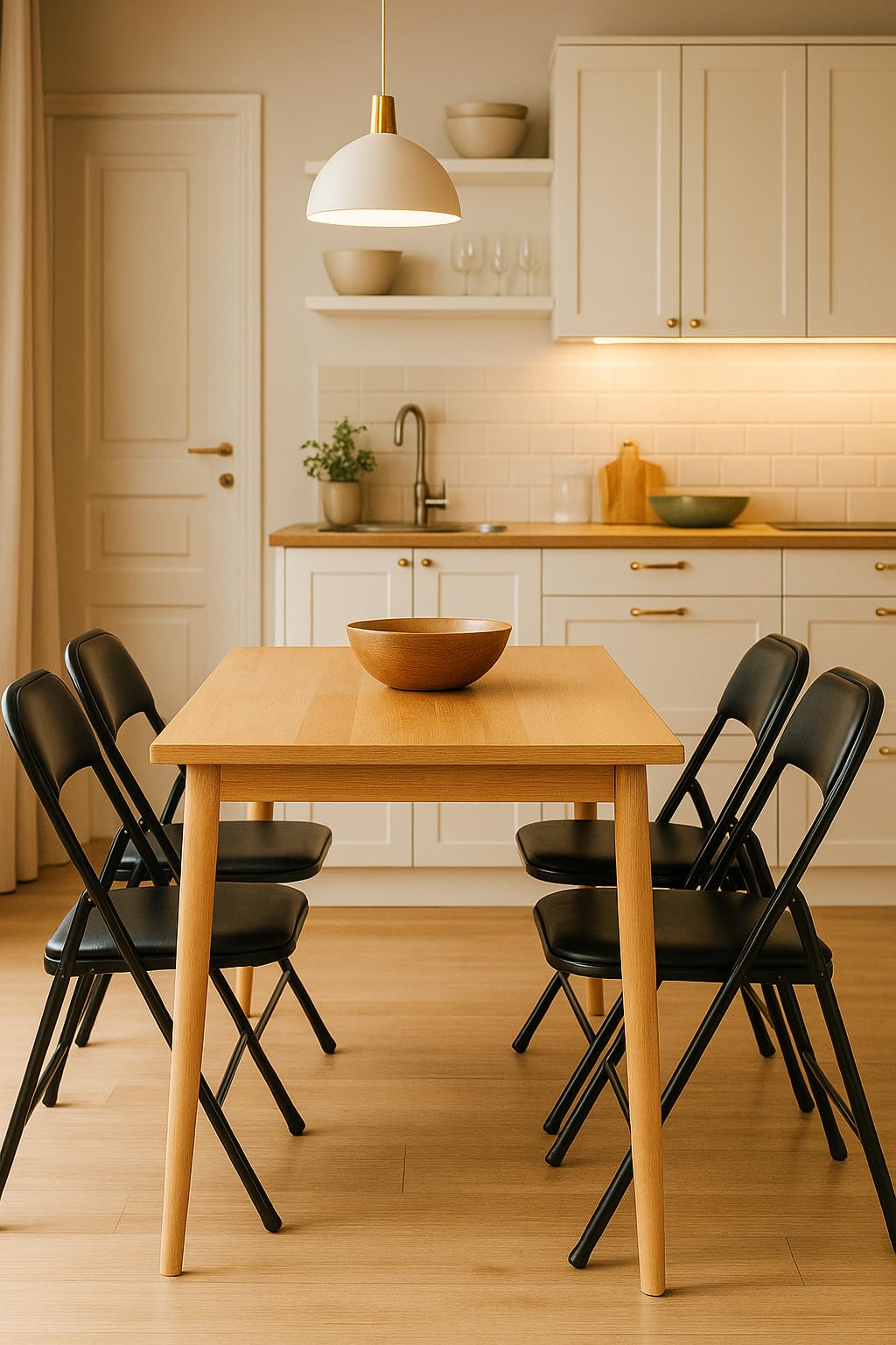 DUPI Silla Plegable de Metal | Acolchada y Cómoda | Uso en Cocina, Oficina, Camping | No Requiere Montaje | para Espacios Pequeños | Sintético | Pack de 4 Unidades | Negro