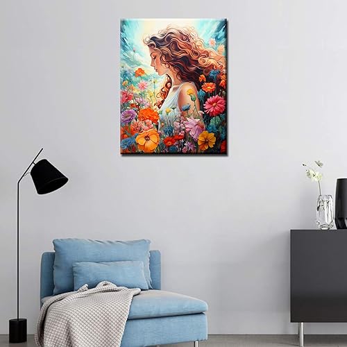 Miniatura 3 de Pintura al óleo de flores silvestres de jardín para adultos, linda niñadama, fácil de pintar por números para adultos principiantes con pinceles y