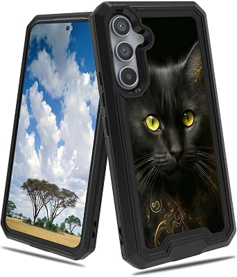 for Samsung Galaxy S24 Case 2 in 1 Dual Layer Hard PC Soft TPU Shock Proof Drop Protective Phone Case for Samsung Galaxy S24 5G 6.2 inch 2024 - Black Cat