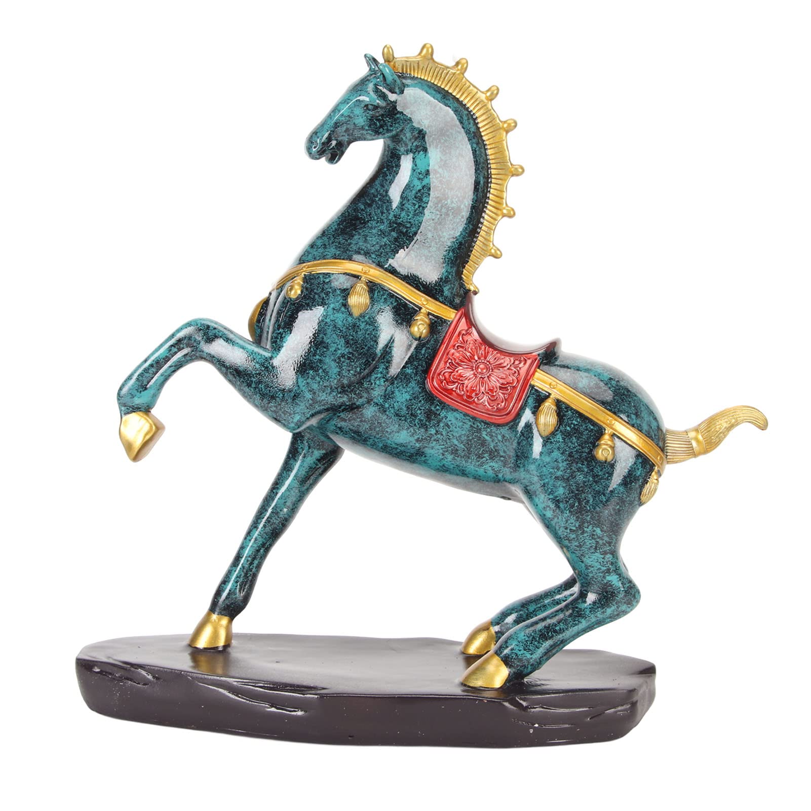 Rankomu Figura decorativa de caballo de resina grande, estatua de caballo de color bronce con base estable ancha para decoración del hogar, exquisito adorno de caballo, 30 cm de largo