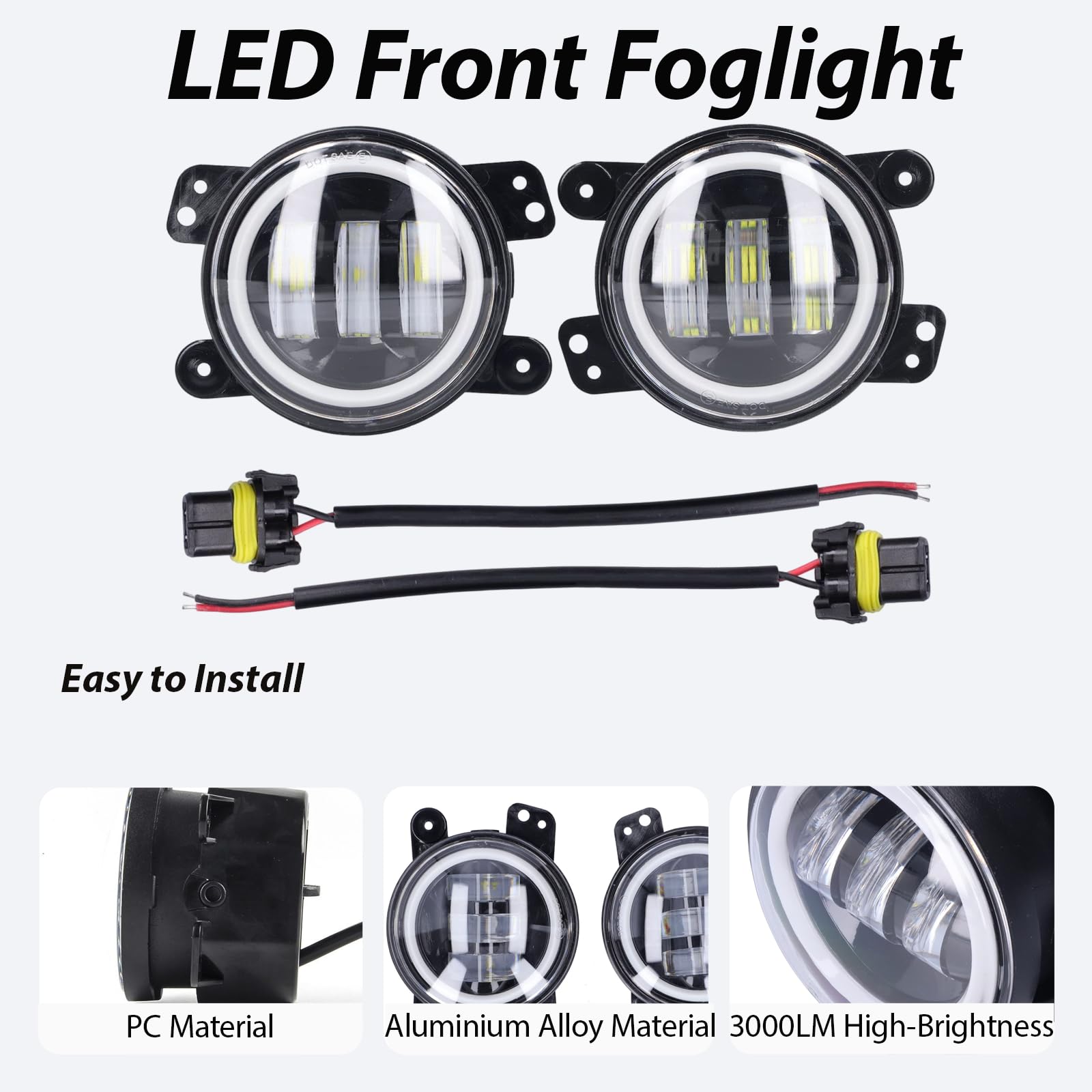 10‑30V Angel Eyes Light 30W 3000LM LED Fendinebbia anteriore per auto, camion, furgone, rimorchio universale Ricambi per automobili