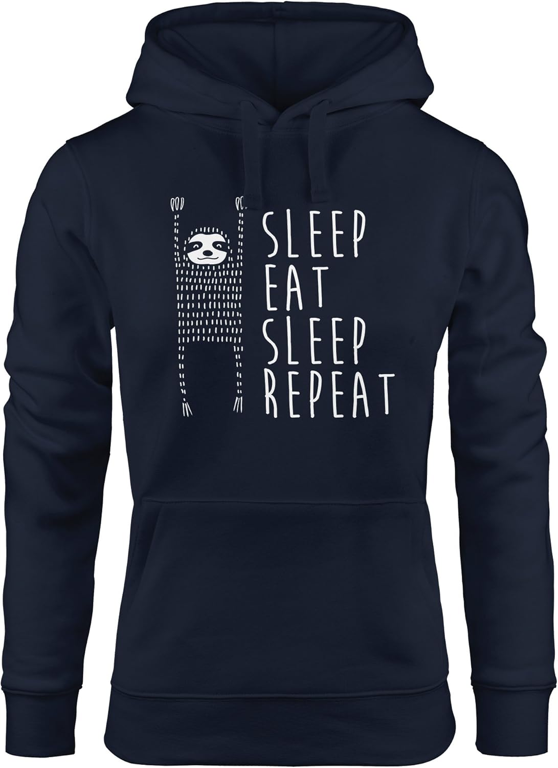MoonWorks Funny Hoodie for Women with Sloth, Sleep Eat Sleep Repeat, Sweatshirt Hooded Hoodie, Navy, XS