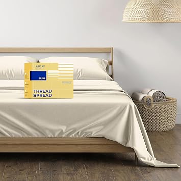 THREAD SPREAD 100% Egyptian Cotton Sheets Full Size - 600 Series Bliss Collection Sheet, 4 PC 16" Deep Pocket Full Size Sheets Sets Ivory, Soft Cooling Sateen Weave Cotton Hotel Luxury Sheet