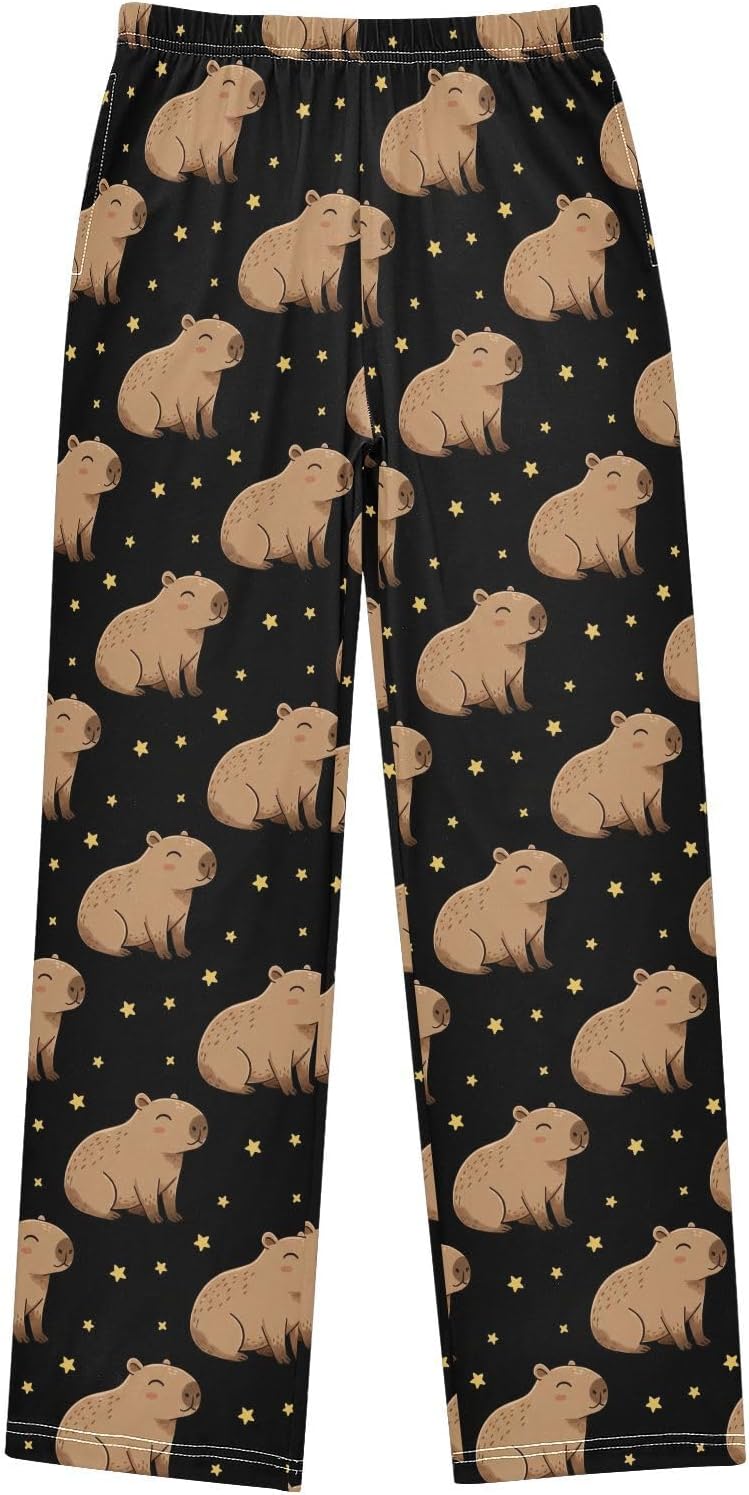 Smile Capybara Boys' Pajama pants Jogger Pants Elastic Waist pj Bottoms Sleepwear with Pockets for 6-14 Years
