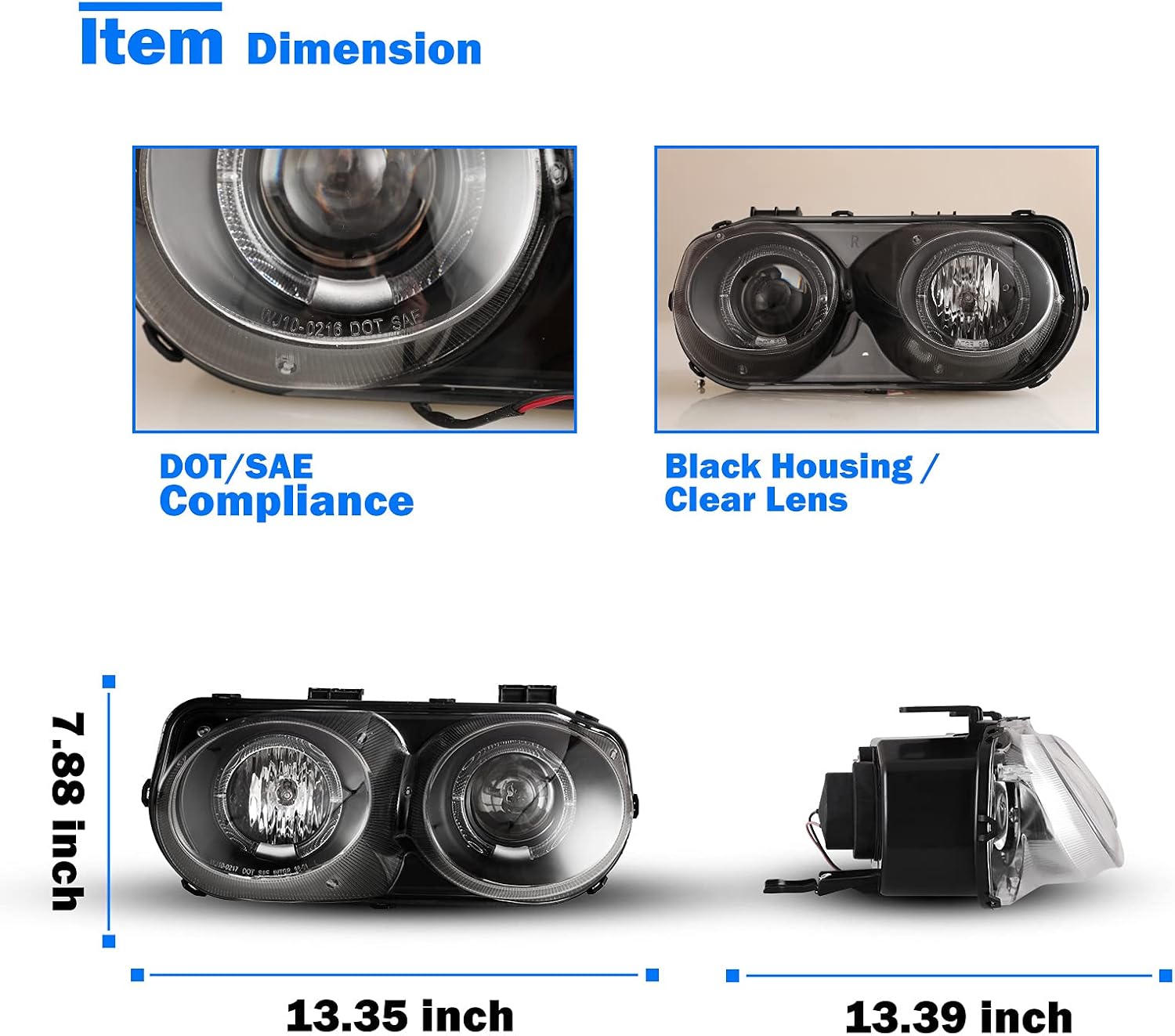 WOLFSTORM Headlight Assembly for 1994-1997 Acura Integra Halo Projector, 1994 1995 1996 1997 Acura Integra Headlights Assembly Replacement