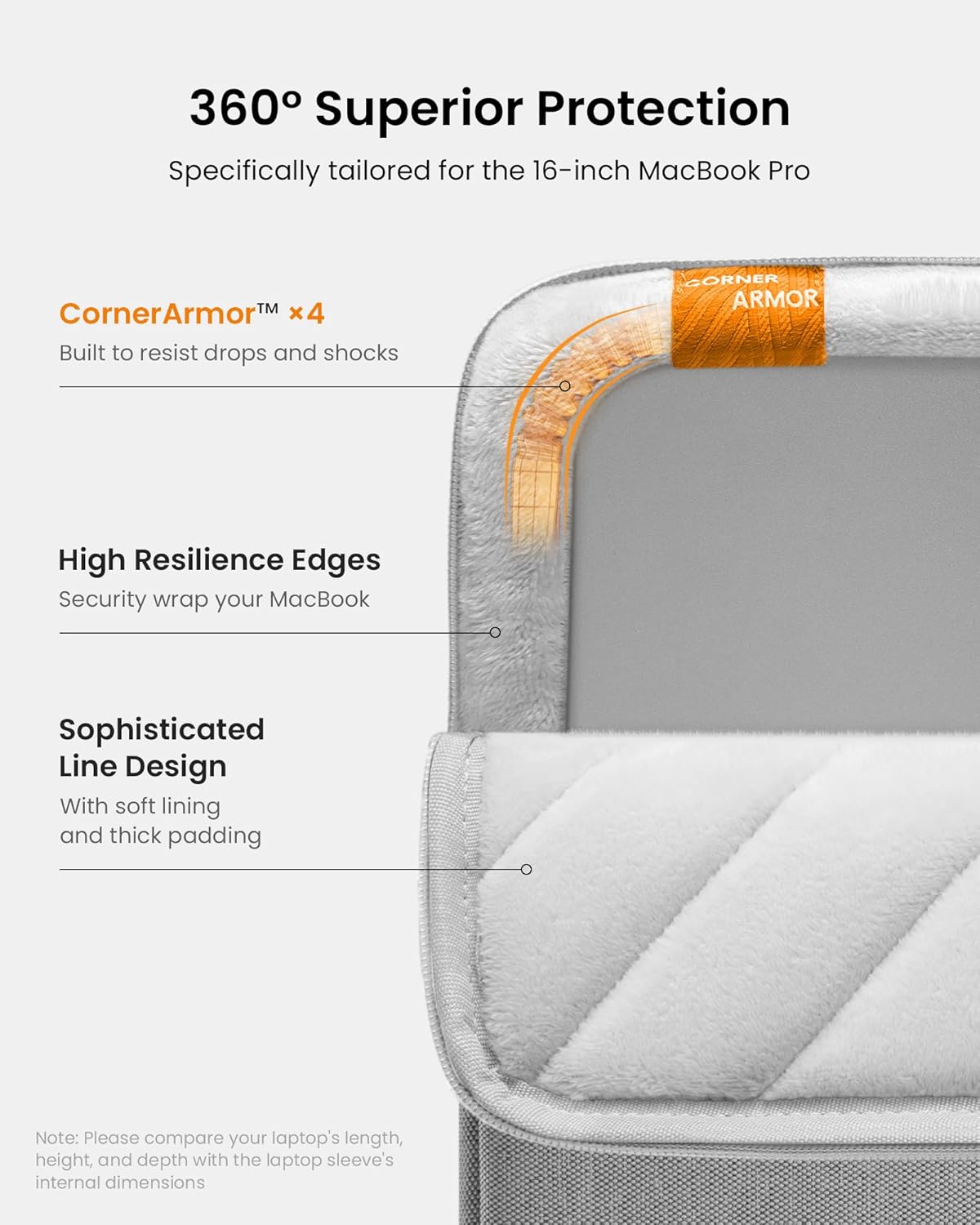tomtoc 360° Protective Laptop Sleeve for 16-inch MacBook Pro M4/M3/M2/M1 Pro/Max A3403 A3186 A2991 A2780 A2485 A2141 2024-2019, Dell XPS 16 Laptop, Water-Resistant MacBook Case... - Image 4