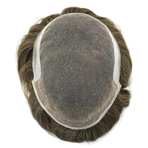 Vista 125 de Mens Toupee Remy sistema de cabello humano para hombres nudo blanqueado tupé pieza de pelo para hombres encaje francés tupé para hombres postizo 7X9