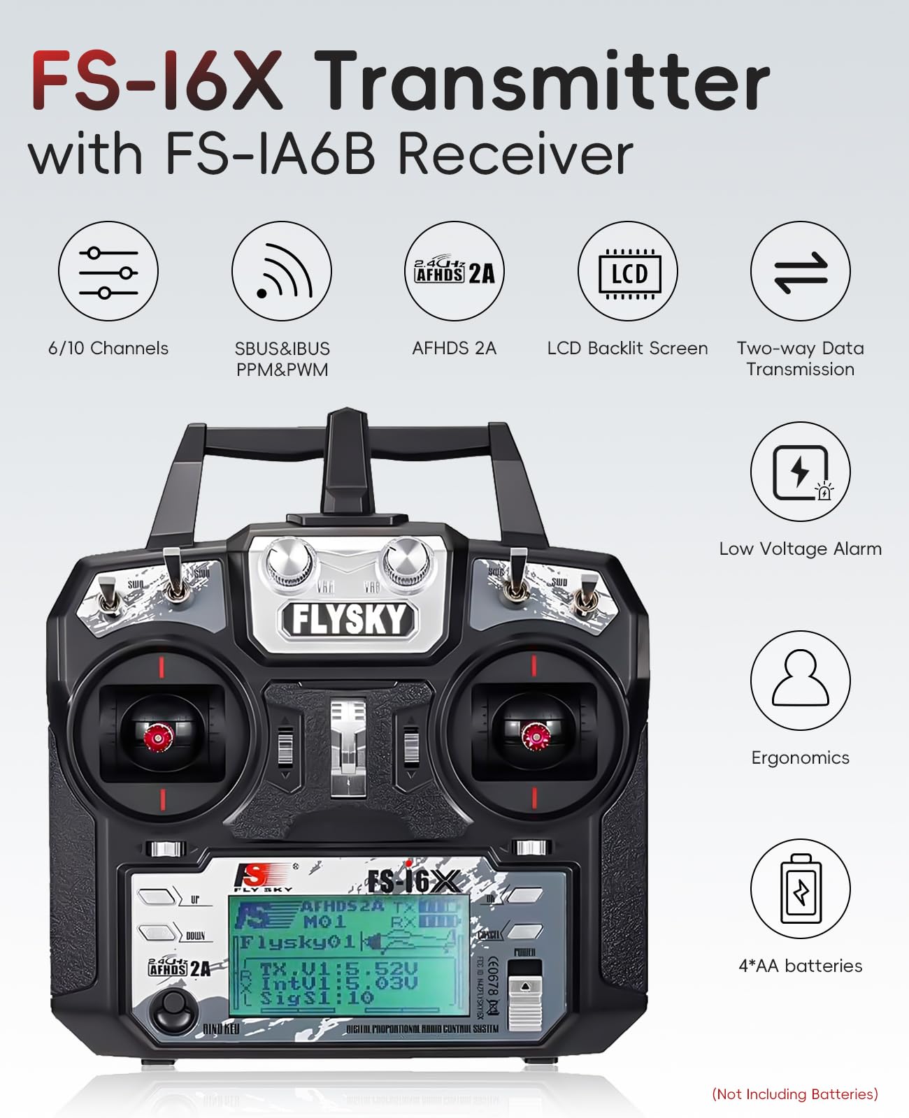 Flysky FS-i6X Trasmettitore RC con ricevitore FS-iA6B 2.4GHz AFHDS 2A Radio Controller per RC Quadcopter FPV Racing Drone ad ala fissa RC auto barca (modalità 2)