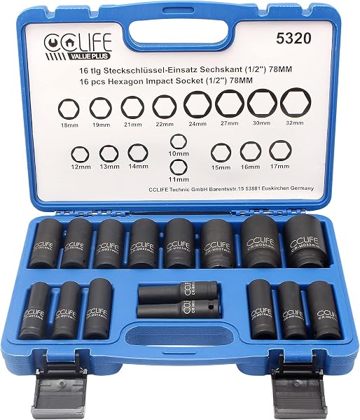 CCLIFE set de 16 pièces clé à douille hexagonale 1/2 pouce