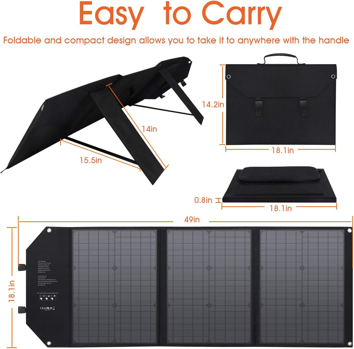 Foldable Solar Panel Charger 60W with 18V DC Output (11 Connectors) for 100W~350W Portable Power Stations Jackery/Rockpals/Flashfish/Enginstar, Portable Solar Generator for Outdoor Camping Van RV Trip