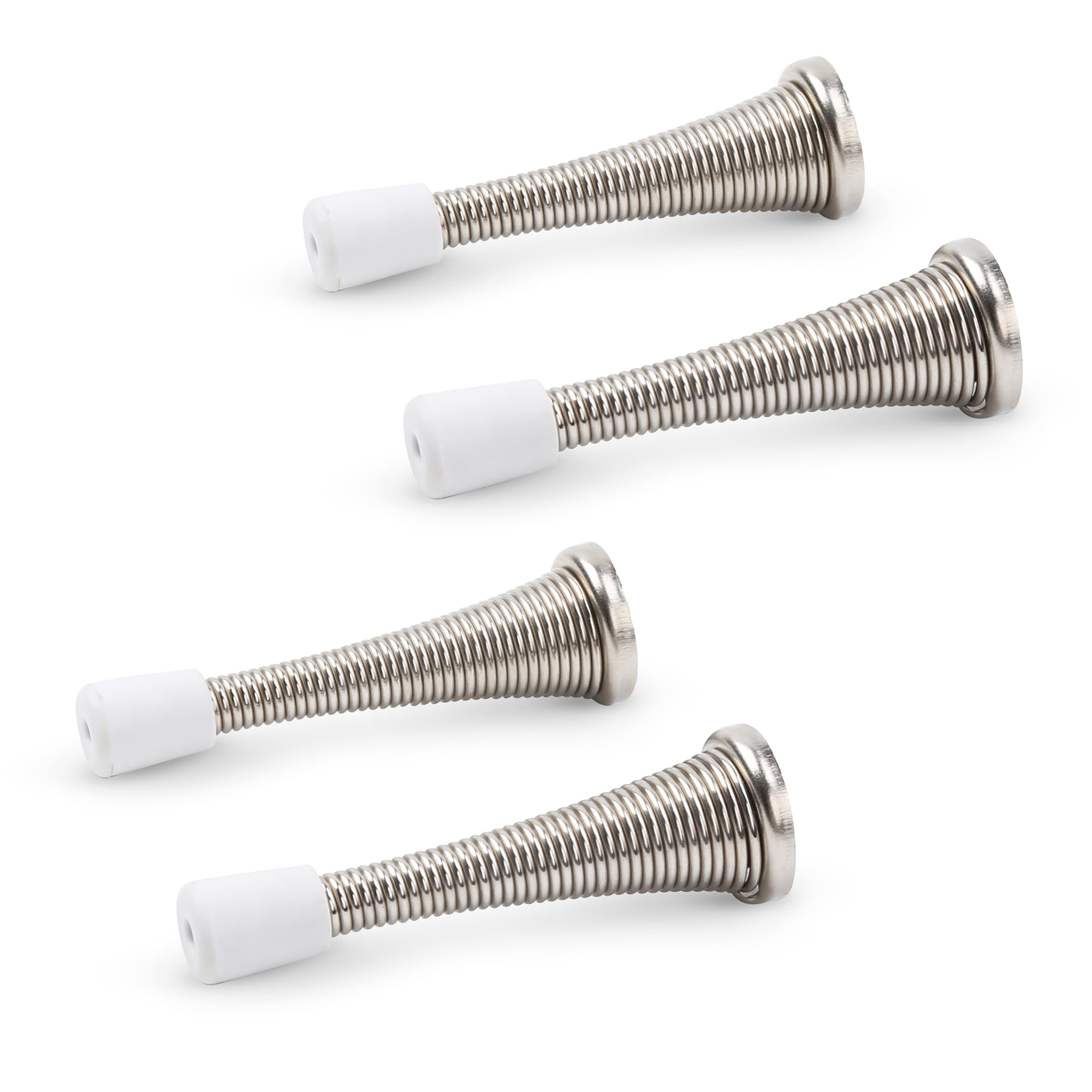 HASWARE Spring-Loaded Door Stoppers with Screws - Set of 4 Cushion Slam Reduce Noise Protect Furniture and Walls (Spring-Loaded Silver)