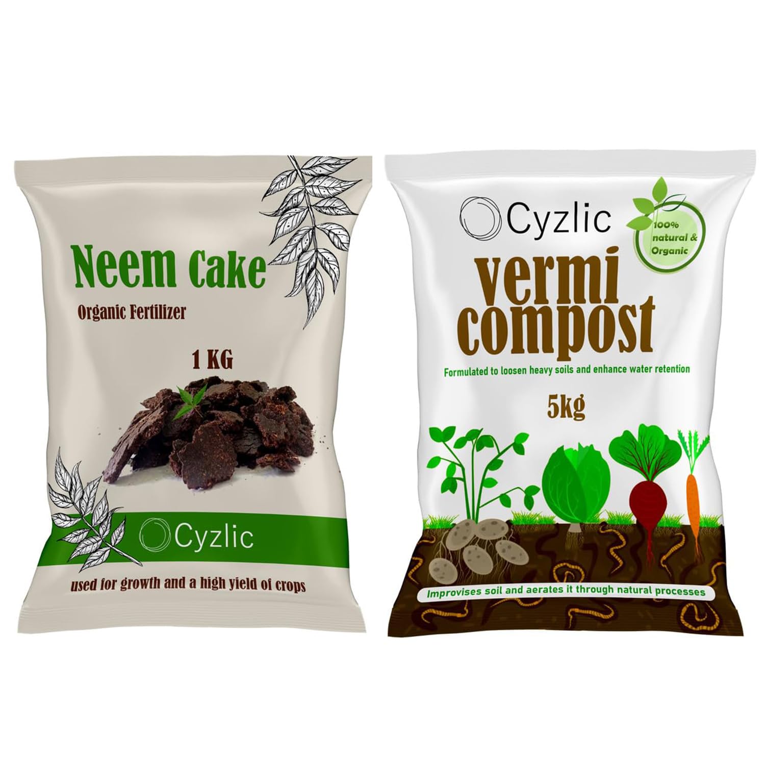 Cyzlic Neem Khali for Plants 1kg And vermicompost for plants 5kg | Organic Vermicompost Fertilizer Manure For Plants (pack of 2) (B0CZXVRDR9) Amazon Price History, Amazon Price Tracker