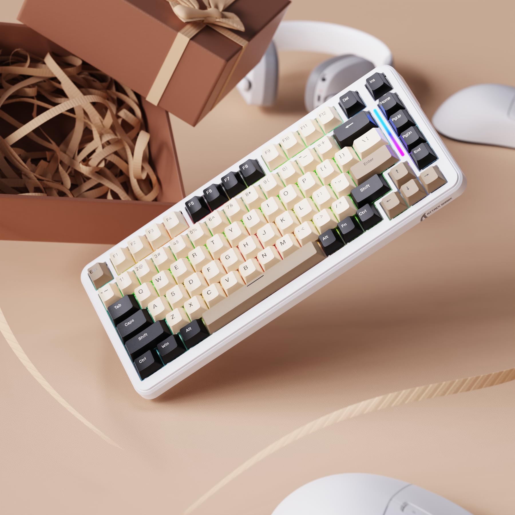 ATTACK SHARK M86 Klawiatura Mechaniczna Gasket, 75% Tri-Mode (BT/2.4G/USB-C) Bezprzewodowa Klawiatura Do Gier RGB, Klawiatura z Możliwością Wymiany Na Gorąco, Przełączniki Liniowe, 4000mah-Biały Ser