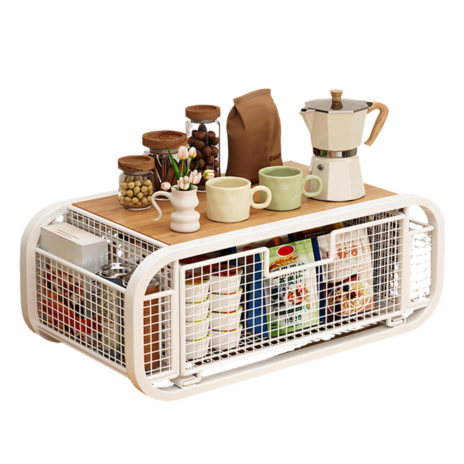 Xjdzineq Countertop Organiser Shelf with Drawer Multi-Functional Microwave Storage Rack Space Saving Wooden Printer Stand Household Storage Shelf
