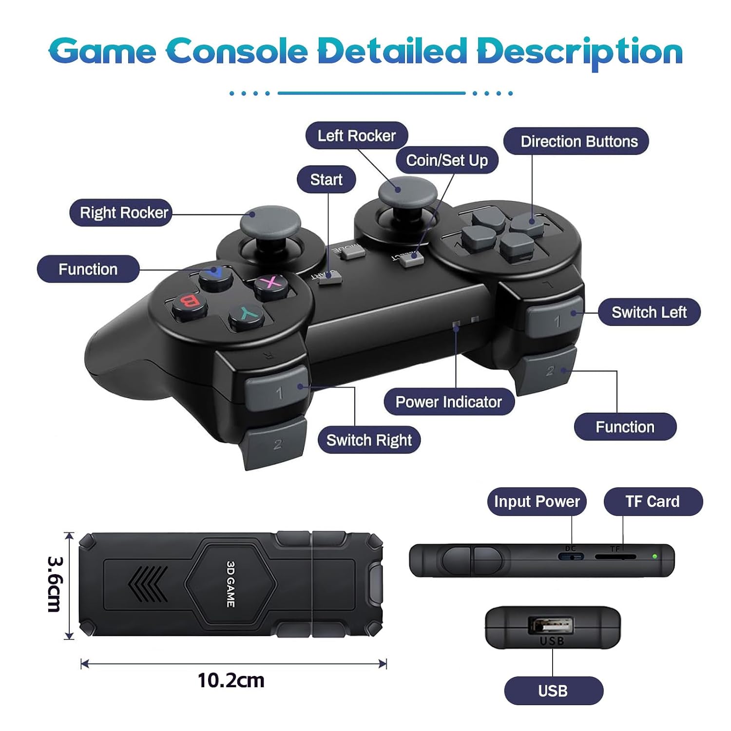 Y5 Retro Game Console Game Stick,Built-in Over 46000 Games 48 Emulator,4K HDMI Output Plug and Play Video Gaming Consoles with Dual 2.4G Wireless Controllers for Home TV,Multiplayer (64G)