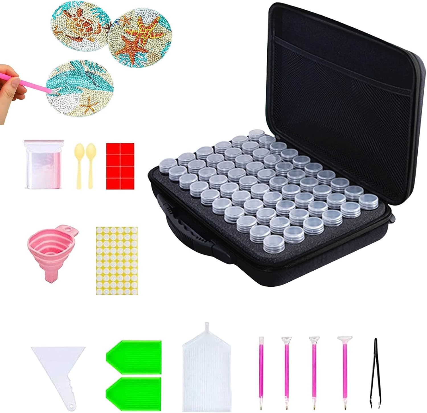 60 Slots Art Storage Accessories,30 Slots Painting Art Storage Case Tools (Black-60 Slots)