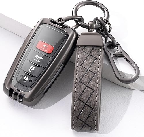 Miniatura 4 de Funda para llavero Toyota. Funda de metal avanzada compatible con accesorios Toyota Camry Corolla C-HR CHR Prado 2018 (llavero + funda para llave),