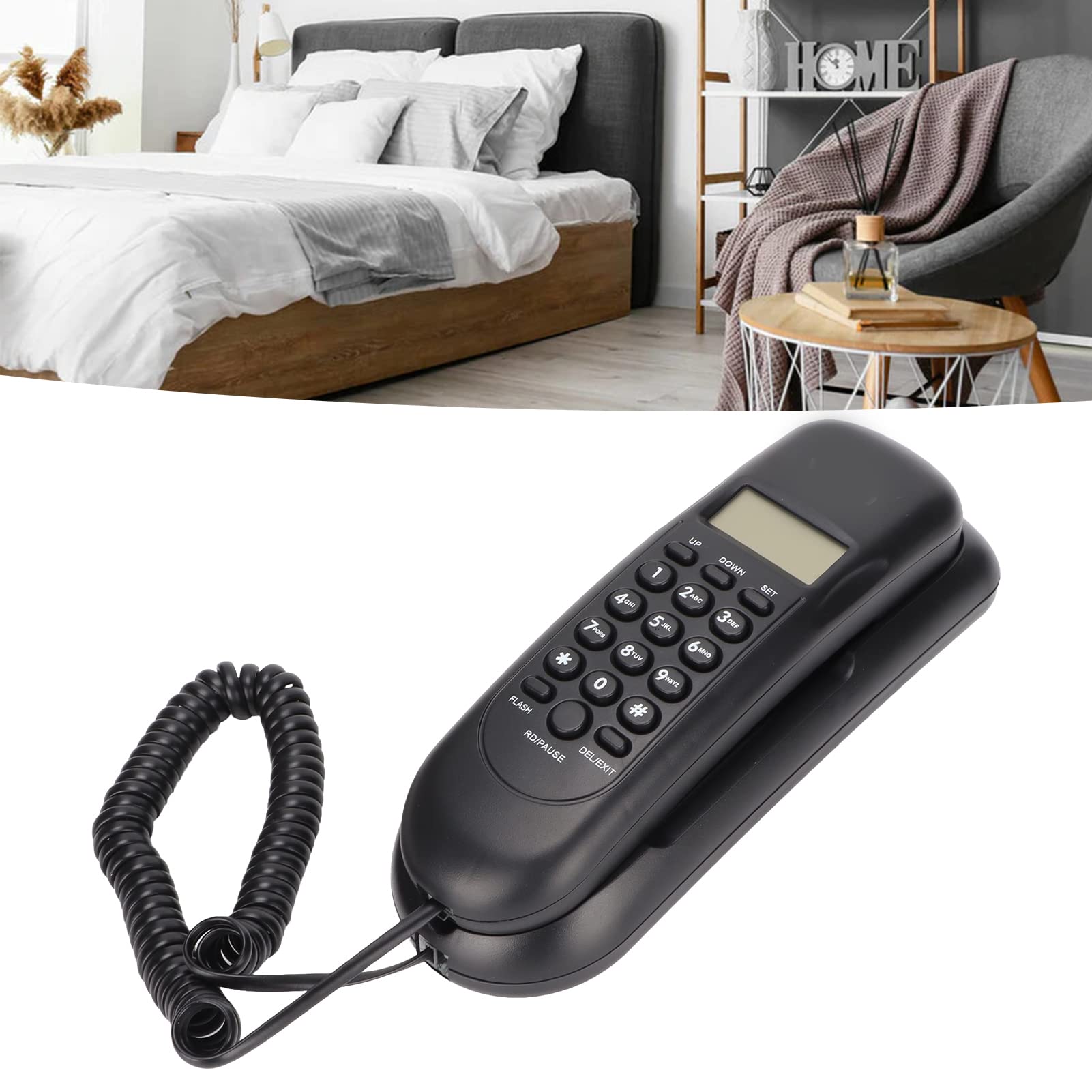 Biurkowy telefon przewodowy montowany na ścianie, przenośny mały przewodowy telefon stacjonarny, wyświetlanie identyfikatora dzwoniącego/ponowne wybieranie/wyszukiwanie dzwoniącego, dla biura w hot