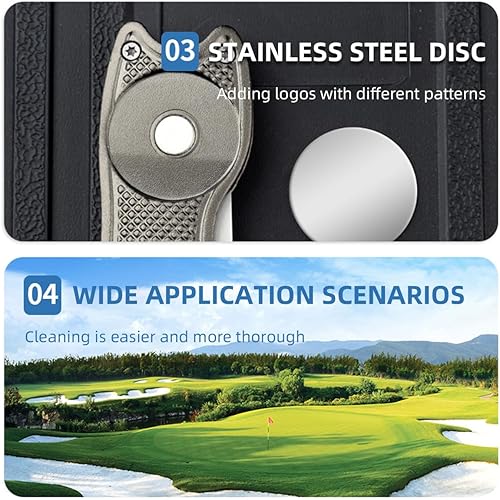 Miniatura 6 de Scott Edward Herramienta de reparación de golf Divot con botón emergente y marcador de bola magnética, marca de paso de acero inoxidable, plegable,