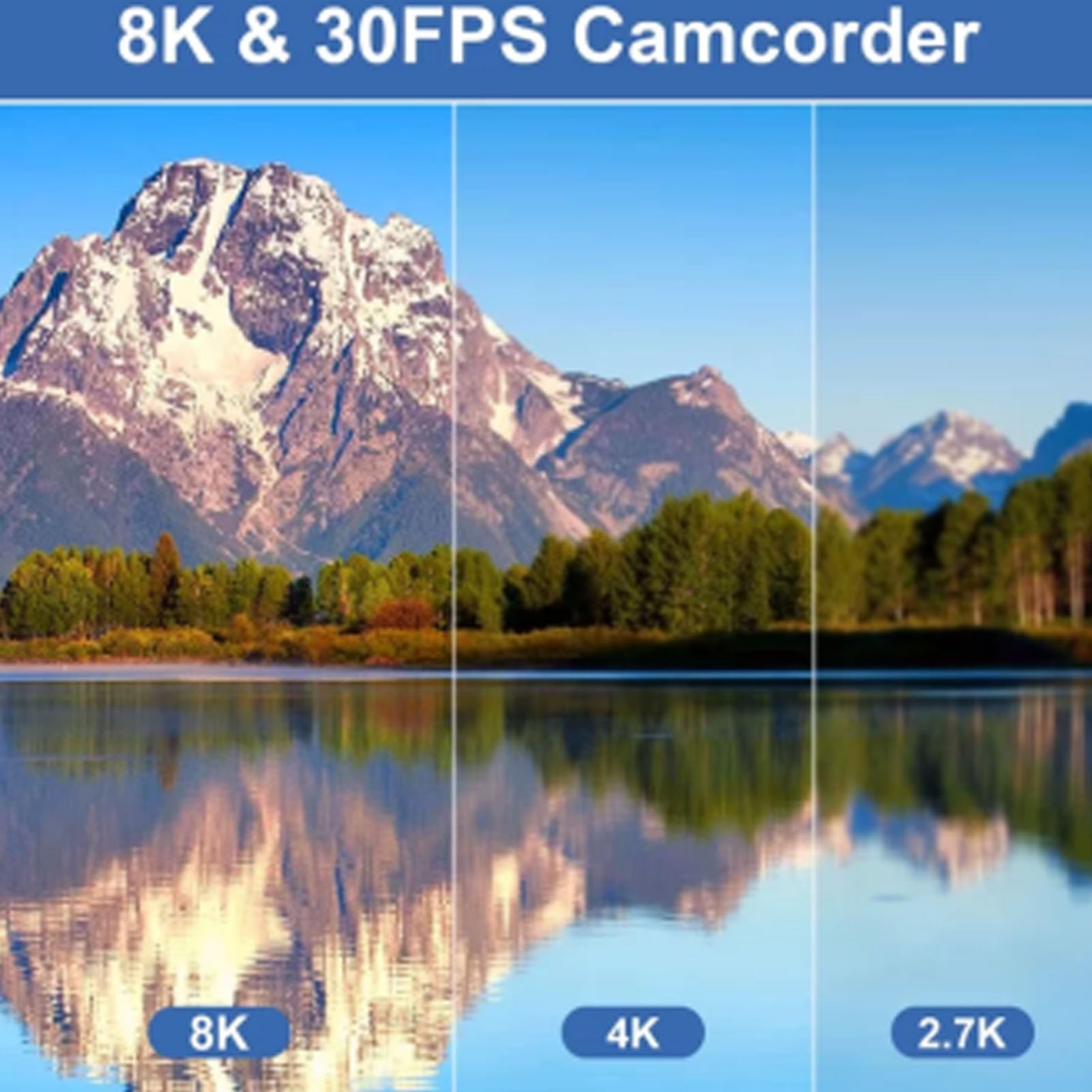 Denash Cámara de Vídeo 8K, Videocámara HD de 64 MP con Pantalla Táctil de 3,0", Zoom Digital de 18x y Estabilización de 6 Ejes, Cámara Vlogging con Micrófono para Fotografía