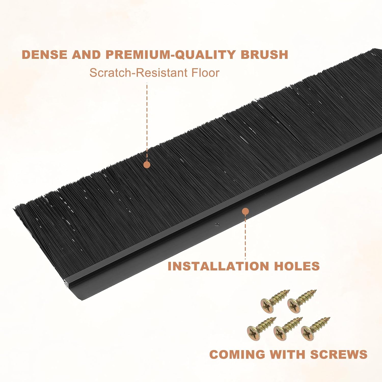 PATIKIL Door Brush Sweeps 3.15" Bristles x 47.24" Long, H-Shape Aluminum Alloy Holder Door Sweep for Bottom of Door Seal Garage Roll Up Door Weather Stripping, Black/Black