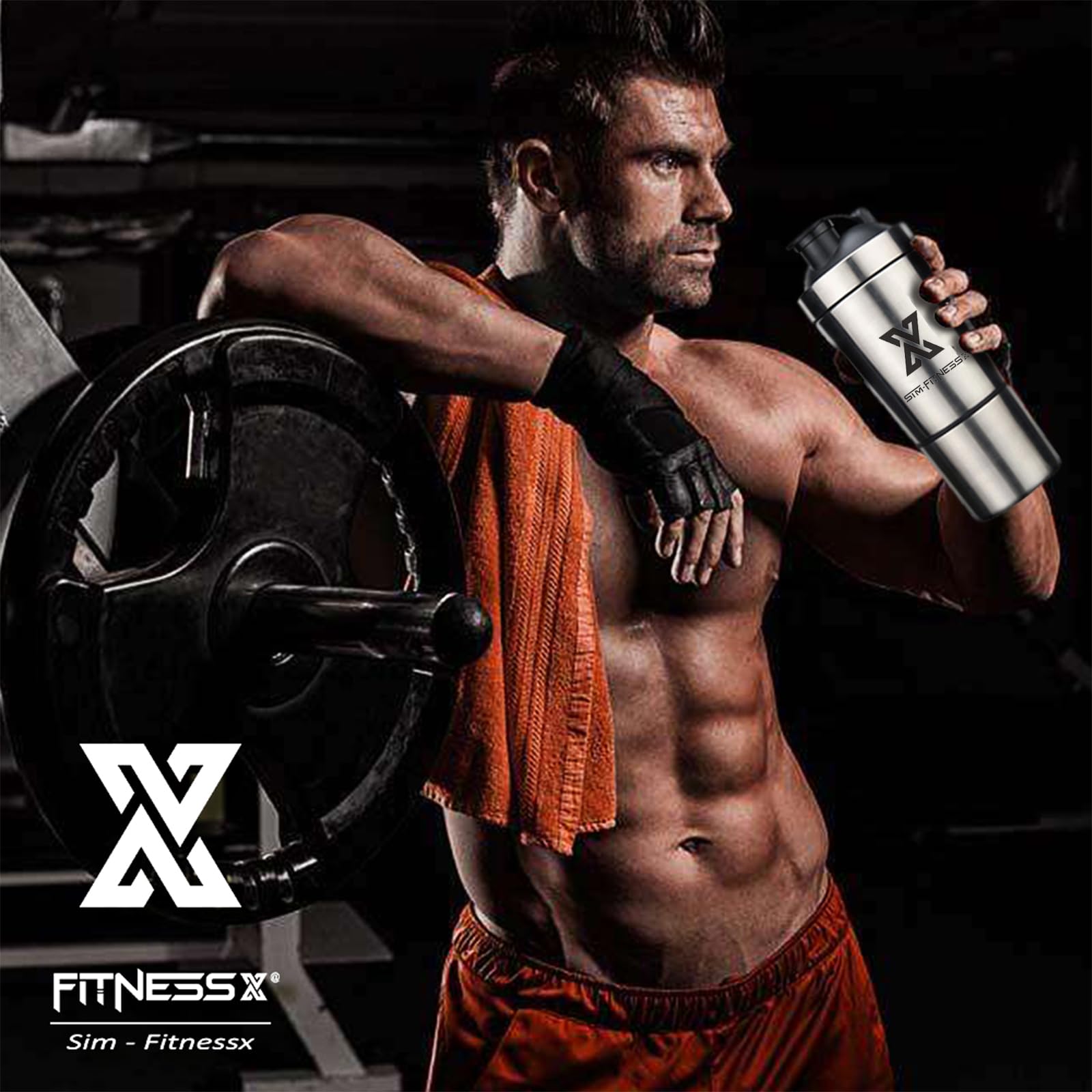 X SIM FITNESSX Fitness Sport Bottle Shaker per Proteine Acciaio Inox in Acciaio da capacità 700ML/591ML+200ML (591ML+200MLcontenitore proteico)