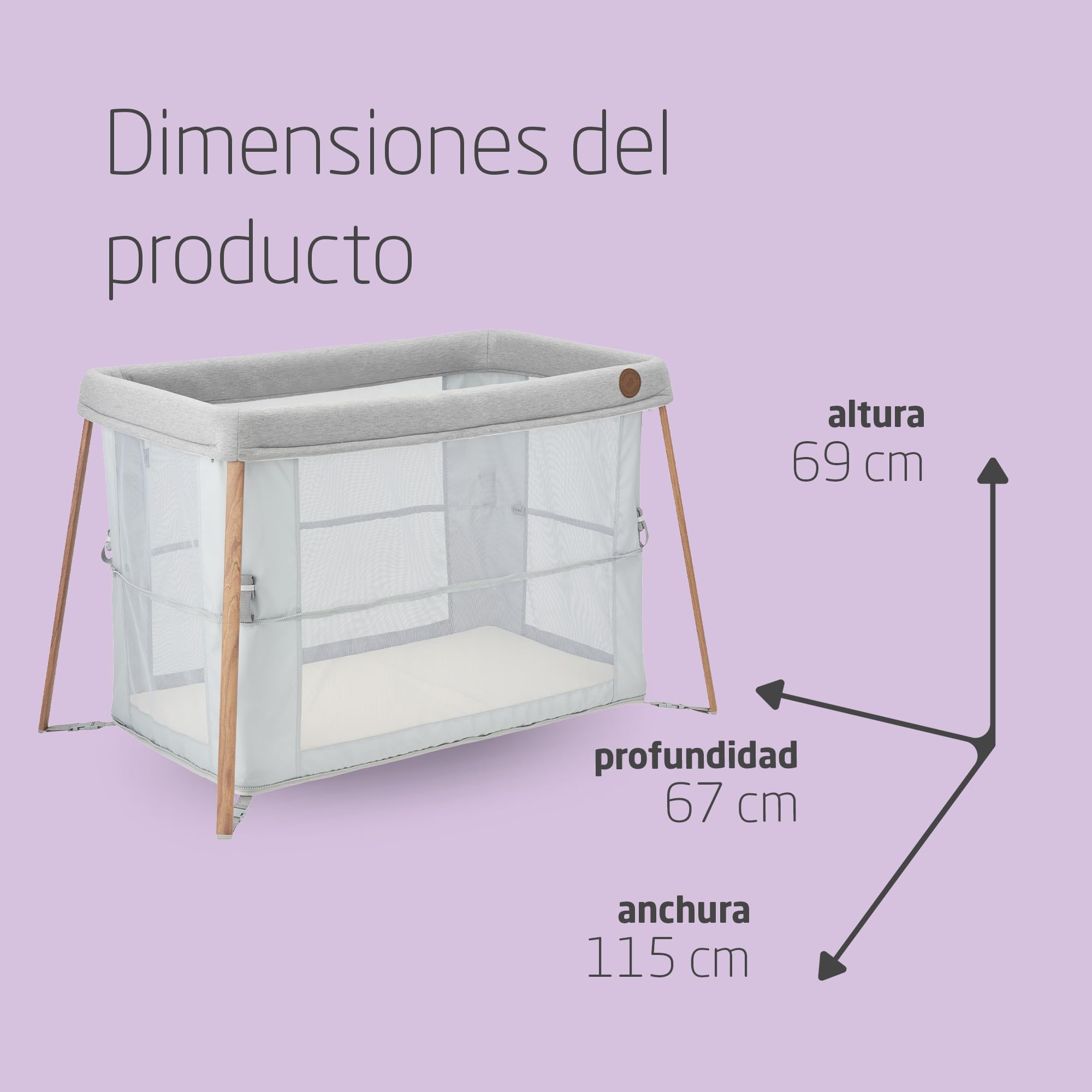 Maxi-Cosi Iris 2 en 1 Cuna de Viaje Bebe, 0 - 3 Años, máx. 15 kg, Cuna Viaje Compacta, 2 Niveles de Descanso, Plegable y Ligera, Colchones de Espuma Gruesa, Bolsa de Viaje, Essential Grey