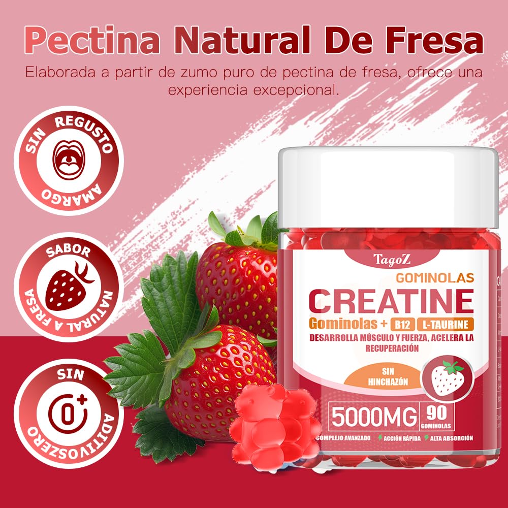 Gominolas de Creatina 90 unidades 1 envase 5000mg de Creatina Monohidratada por gominola con fórmula de gominolas de fruta prácticas y veganas para apoyo diario en entrenamiento