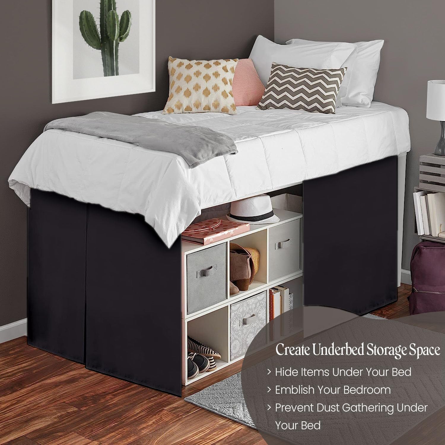Crown Collection 34 Inch Drop Twin XL Size Dorm Bed Solid Bed Skirt Stylish Split Corner & Box Plated Split Corner Easy Fit Easy Care Fade & Wrinkle Resistant- Micorfiber
